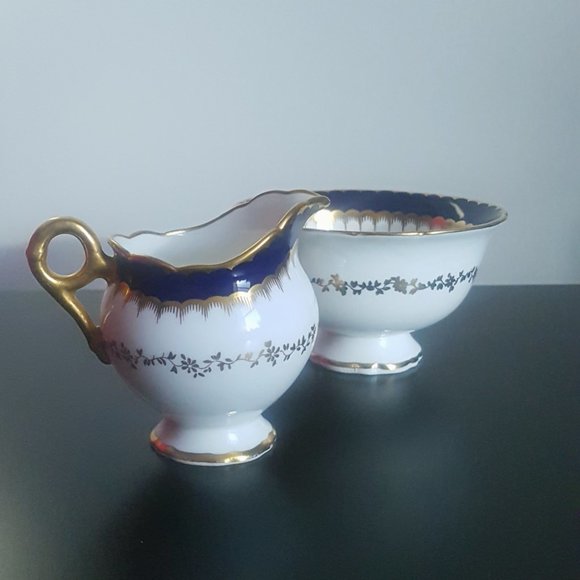 [COALPORT] Cobalt Spearpoint Small Bowl and Pitcher [6143 and 3691] (c. 1920-60) - Picture 5 of 12